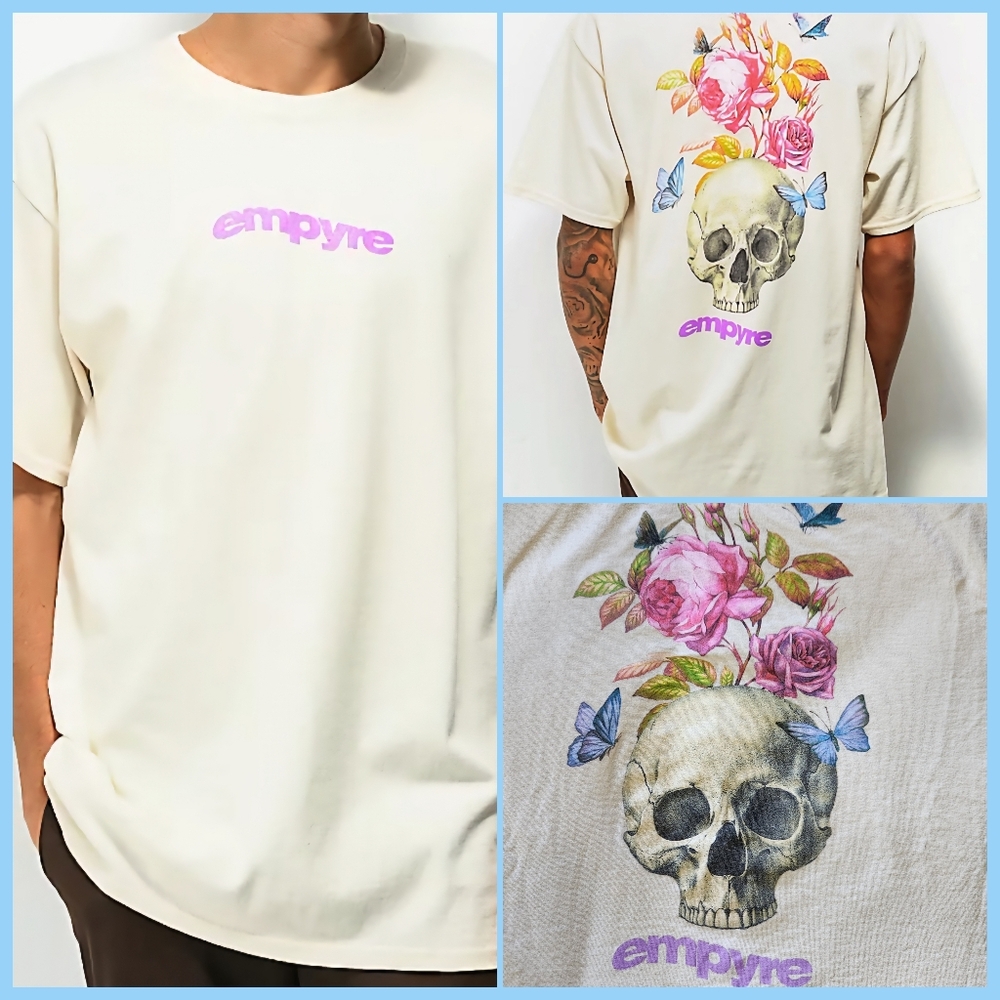 Empyre Botanical Skull Cream T-Shirt Size XXL